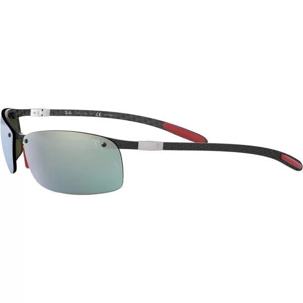 RayBan Rb8305m Scuderia Ferrari Collection Square SunglassesCarbonPolarized Green Mirrored Silver