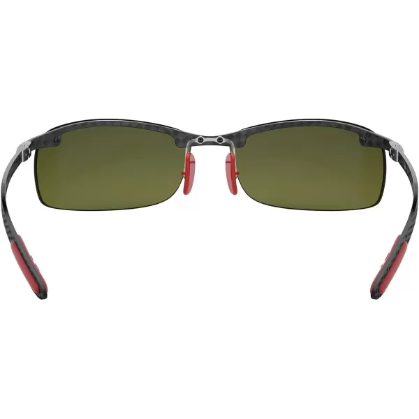 RayBan Rb8305m Scuderia Ferrari Collection Square SunglassesCarbonPolarized Green Mirrored Silver