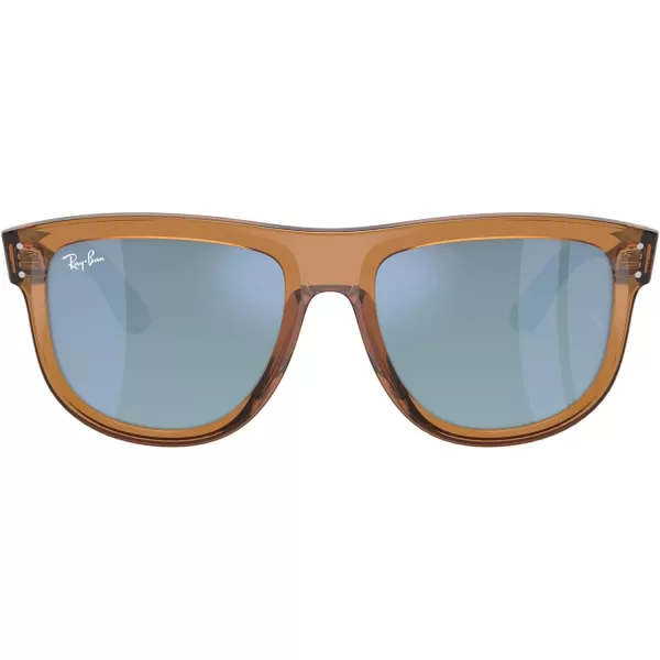 RayBan Rbr0501s Boyfriend Reverse Square SunglassesTransparent Caramel BrownDark Grey Mirrored Turquoise