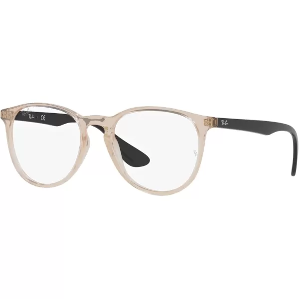 RayBan Womens RX7046 Erika Round Prescription Eyeglass FramesTransparent Light BrownDemo Lens