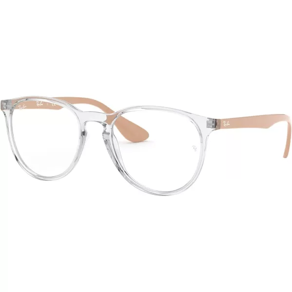 RayBan Womens RX7046 Erika Round Prescription Eyeglass FramesTransparent on NudeDemo Lens