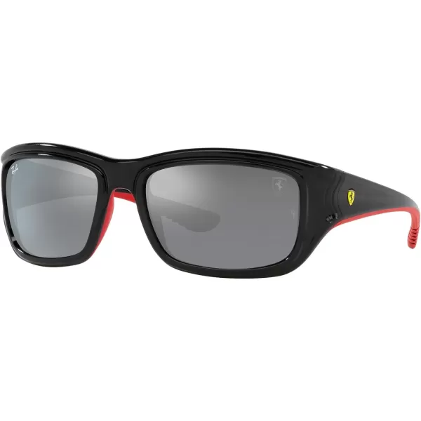 RayBan Womens Rb4405m Scuderia Ferrari Collection Square SunglassesBlack on Rubber RedGrey Mirrored Silver Gradient