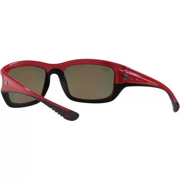 RayBan Womens Rb4405m Scuderia Ferrari Collection Square SunglassesRed on Rubber BlackBrown Mirrored Orange