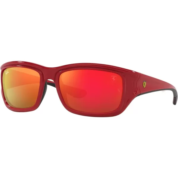 RayBan Womens Rb4405m Scuderia Ferrari Collection Square SunglassesRed on Rubber BlackBrown Mirrored Orange