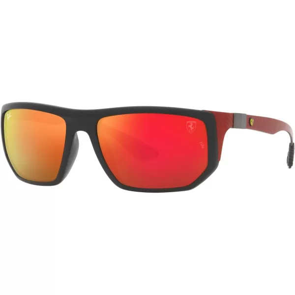 RayBan Womens Rb8361m Scuderia Ferrari Collection Rectangular SunglassesMatte BlackBrown Mirrored Orange