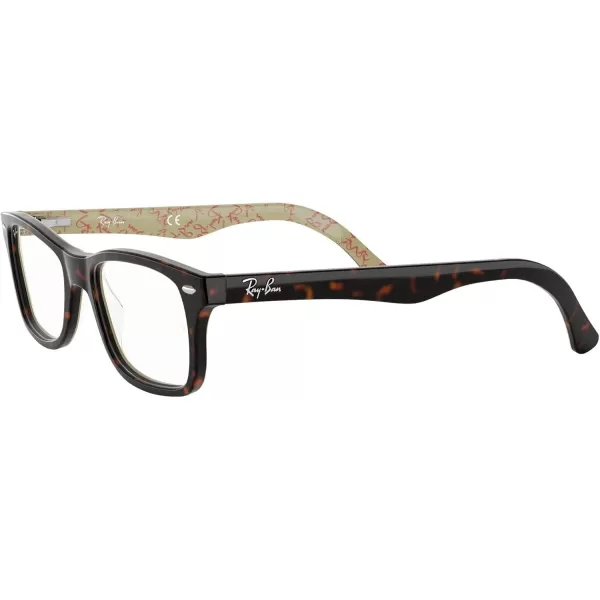 RayBan Womens Rx5228 Square Prescription Eyeglass FramesDark Tortoise on Beige TextureDemo Lens
