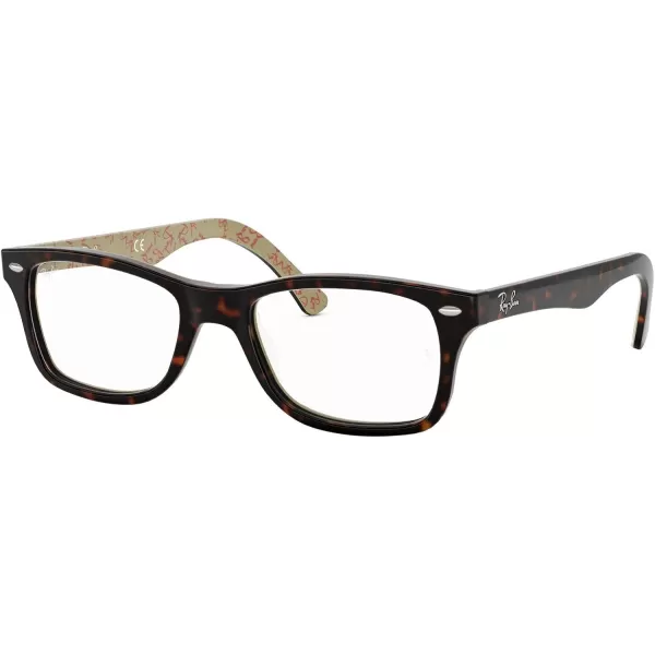 RayBan Womens Rx5228 Square Prescription Eyeglass FramesDark Tortoise on Beige TextureDemo Lens