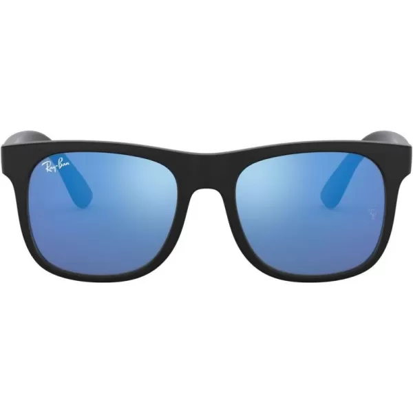 RayBan Boys Rj9069s Justin Square SunglassesRubber BlackBlue Mirrored Blue