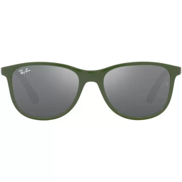 RayBan Boys Rj9077s Square SunglassesGreen on Rubber GreyGrey Mirrored Silver