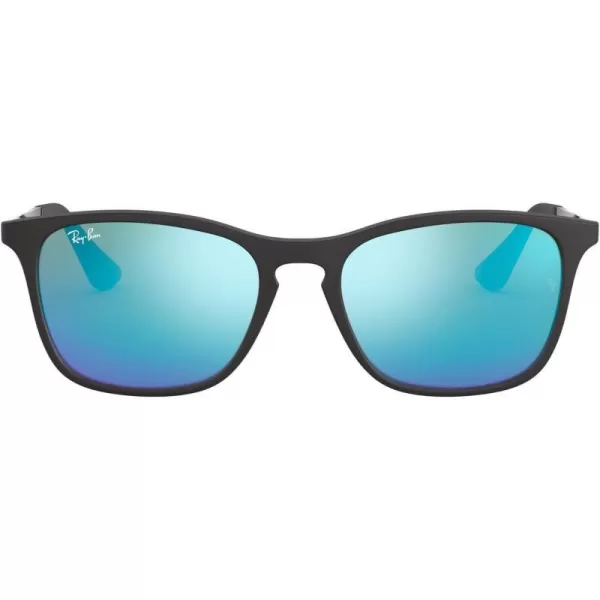 RayBan Junior Kids RJ9061sf Asian Fit Rectangular SunglassesRubber BlackBlue Flash