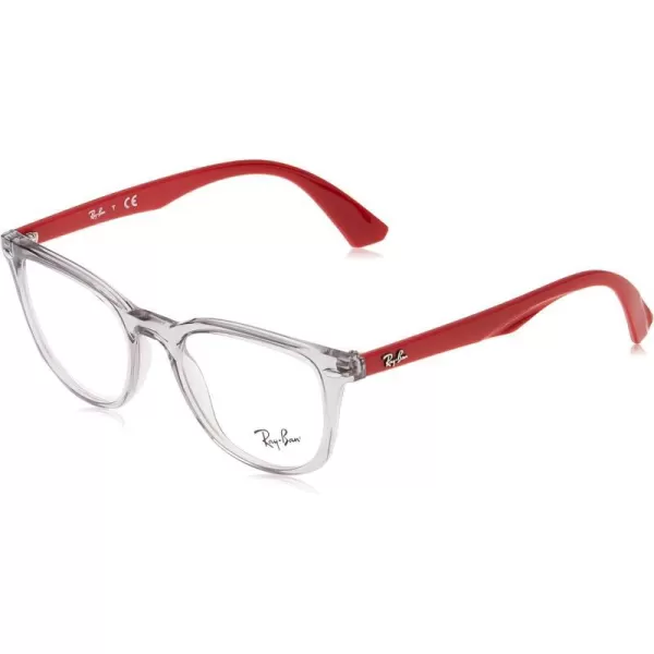 RayBan Junior Kids RY1601 Square Prescription Eyeglass FramesTransparent Grey on RedDemo Lens