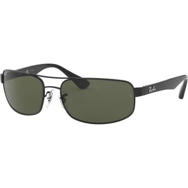 RayBan Mens Rb3445 Rectangular SunglassesBlackPolarized Dark Green