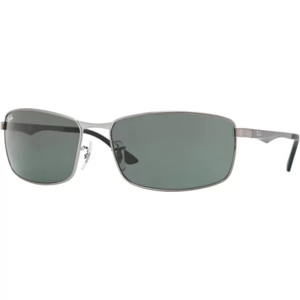 RayBan Mens Rb3498 Rectangular SunglassesGunmetalDark Green