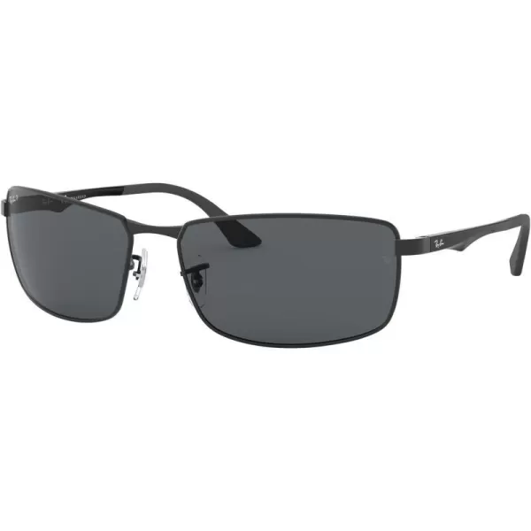 RayBan Mens Rb3498 Rectangular SunglassesMatte BlackPolarized Grey