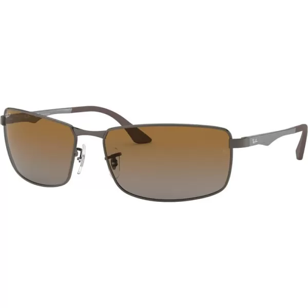 RayBan Mens Rb3498 Rectangular SunglassesMatte GunmetalPolarized Grey Gradient Brown