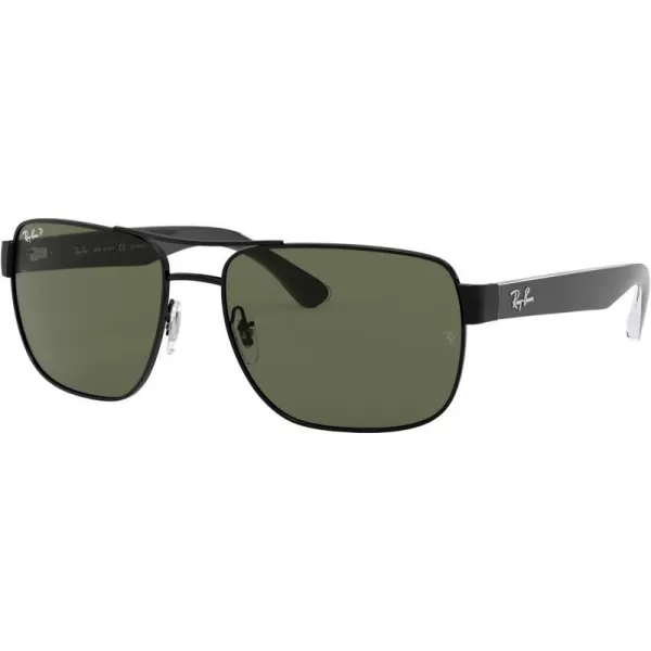 RayBan Mens Rb3530 Square SunglassesBlackPolarized Green