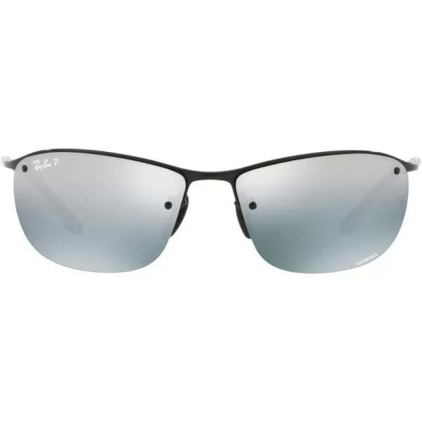 RayBan Mens Rb3542 Chromance Rectangular SunglassesBlackPolarized Blue Mirrored Silver