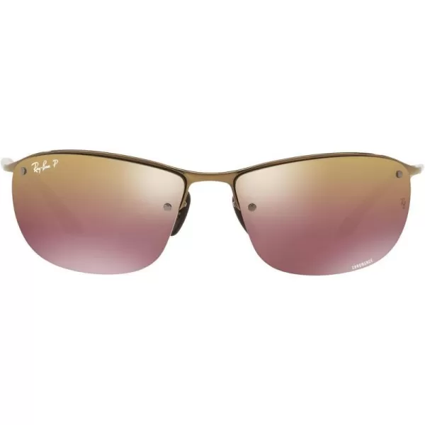 RayBan Mens Rb3542 Chromance Rectangular SunglassesBronzePolarized Purple Mirrored Gold Gradient