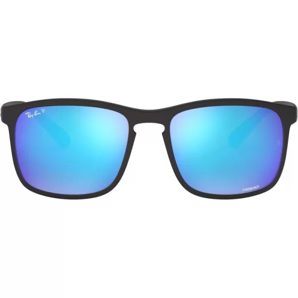 RayBan Mens Rb4264 Chromance Square SunglassesMatte BlackPolarized Green Mirrored Blue