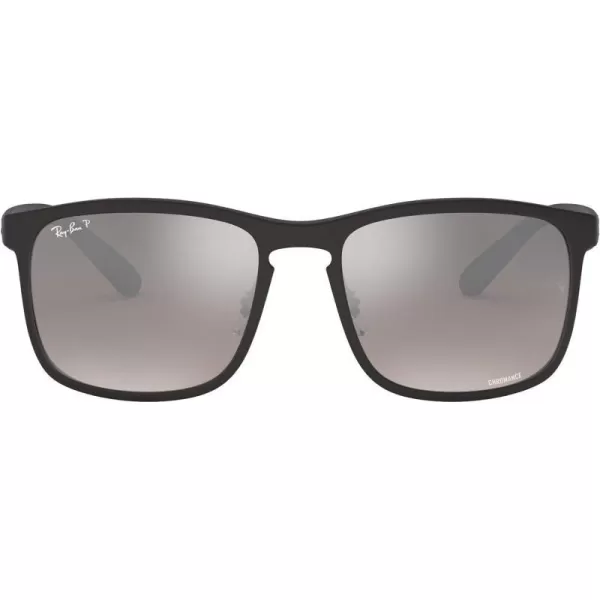 RayBan Mens Rb4264 Chromance Square SunglassesMatte BlackPolarized Grey Mirrored Silver