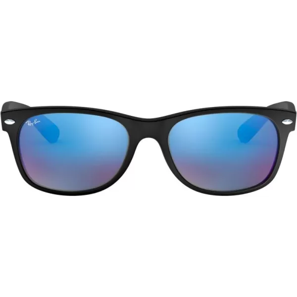 RayBan RB2132 New Wayfarer Mirrored Square SunglassesRubber BlackGrey Mirrored Blue