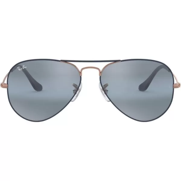 RayBan RB3025 Classic Mirrored Aviator SunglassesMatte Dark Blue on CopperBlue Bimirrored Grey