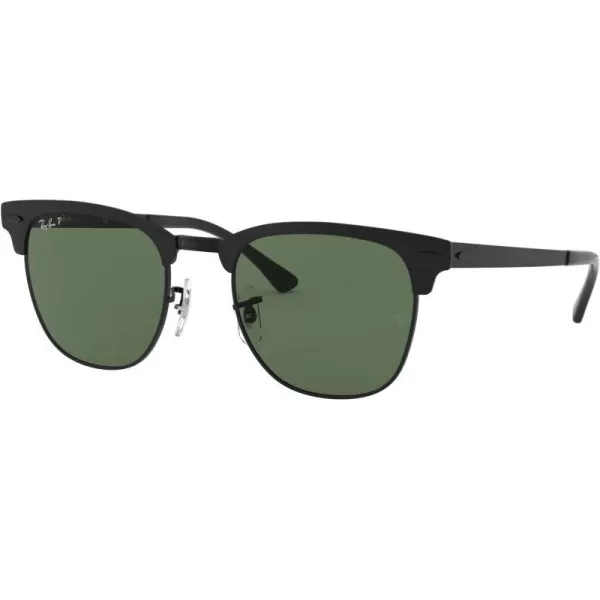 RayBan RB3716 Clubmaster Metal Square SunglassesMatte Black on BlackPolarized G15 Green