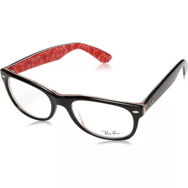 RayBan RX5184 NewWayfarer Square Prescription Eyeglass FramesBlack on Texture RedDemo Lens