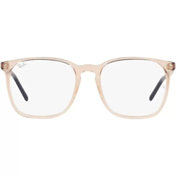 RayBan RX5387 Square Prescription Eyeglass FramesTransparent Light BrownBlueDemo Lens