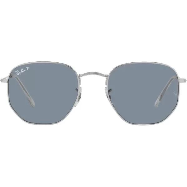 RayBan Rb3548n Hexagonal Flat Lens SunglassesSilverPolarized Blue