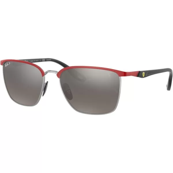 RayBan Rb3673m Scuderia Ferrari Collection Square SunglassesRed Ferrari on SilverChromance Grey Mirrored Grey Gradient Polarized