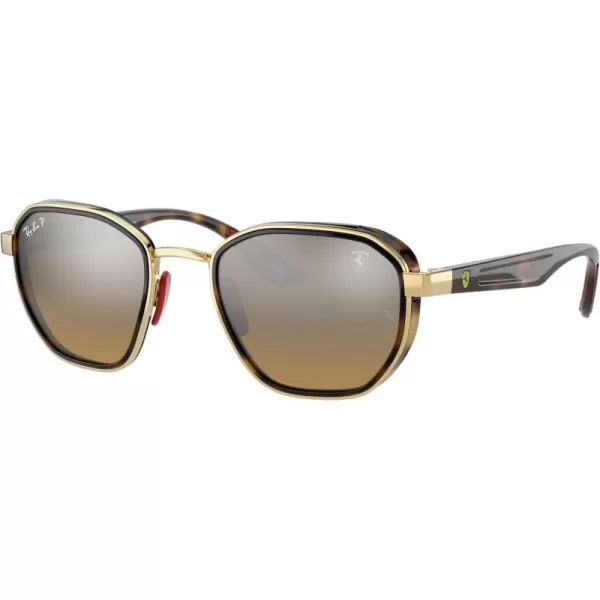 RayBan Rb3674m Scuderia Ferrari Collection Round SunglassesGoldChromance Brown Mirrored Grey Polarized