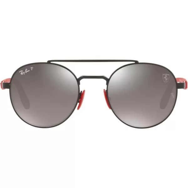 RayBan Rb3696m Scuderia Ferrari Collection Round SunglassesMatte BlackPolarized Grey Mirrored Grey Gradient