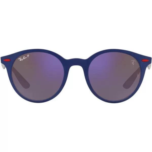 RayBan Rb4296m Scuderia Ferrari Collection Round SunglassesMatte BlueChromance Grey Mirrored Blue Polarized