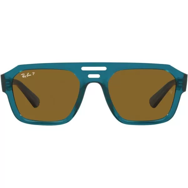 RayBan Rb4397 Corrigan Square SunglassesTransparent Light BlueDark Brown Polarized