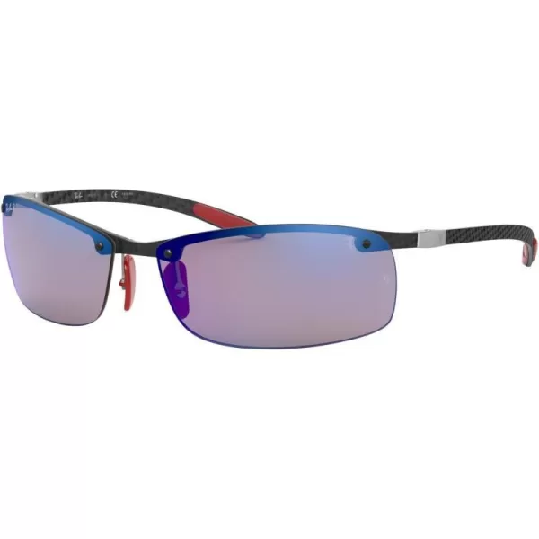 RayBan Rb8305m Scuderia Ferrari Collection Square SunglassesCarbonChromance Polarized Grey Mirrored Blue