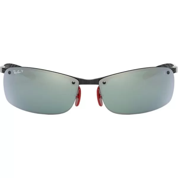 RayBan Rb8305m Scuderia Ferrari Collection Square SunglassesCarbonPolarized Green Mirrored Silver