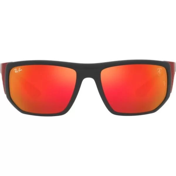 RayBan Womens Rb8361m Scuderia Ferrari Collection Rectangular SunglassesMatte BlackBrown Mirrored Orange