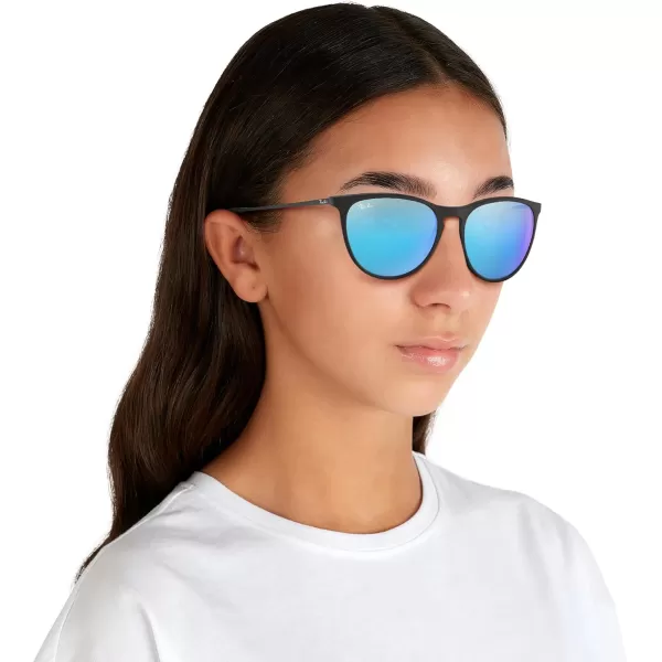 imageRayBan Kids RJ9060SF Erika Low Bridge Fit Round SunglassesRubber BlackBlue Flash