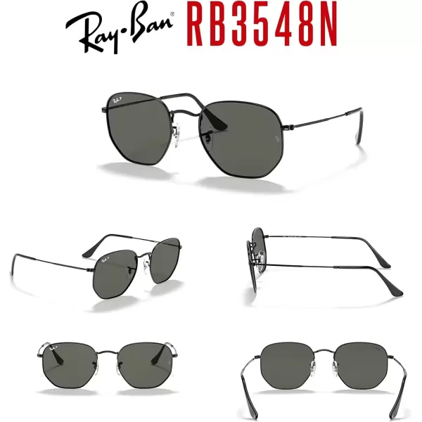 imageRayBan RB3548N Hexagonal Sunglasses For Men For Women  Bundle with Designer iWear KitBlackG15 Green Polarized