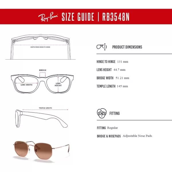 imageRayBan RB3548N Hexagonal Sunglasses For Men For Women  Bundle with Designer iWear KitCopperPink Gradient Brown