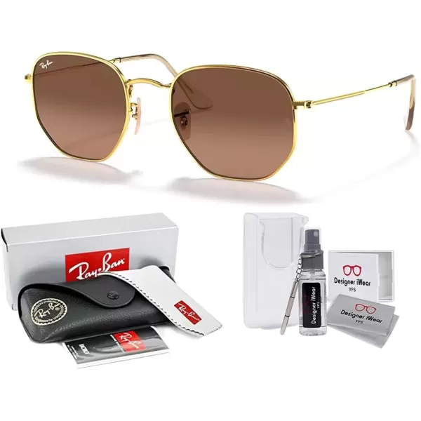 imageRayBan RB3548N Hexagonal Sunglasses For Men For Women  Bundle with Designer iWear KitGold  Brown Gradient Grey