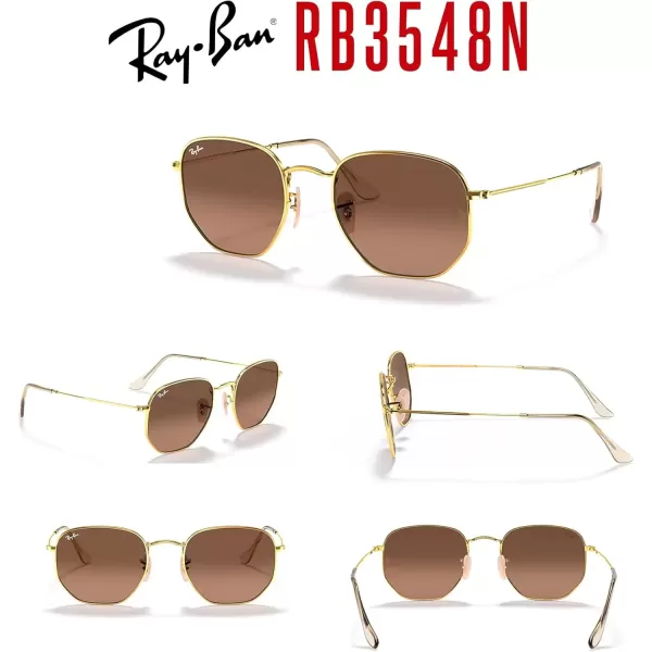 imageRayBan RB3548N Hexagonal Sunglasses For Men For Women  Bundle with Designer iWear KitGold  Brown Gradient Grey