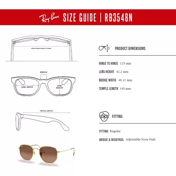 imageRayBan RB3548N Hexagonal Sunglasses For Men For Women  Bundle with Designer iWear KitGold  Brown Gradient Grey