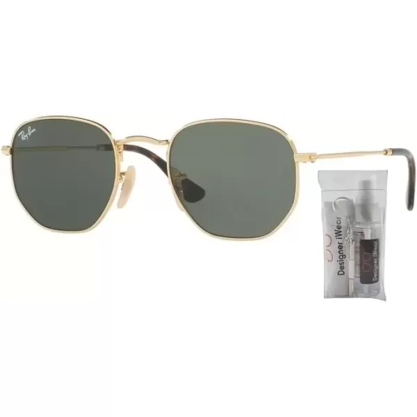 imageRayBan RB3548N Hexagonal Sunglasses For Men For Women  Bundle with Designer iWear KitGold  G15 Green