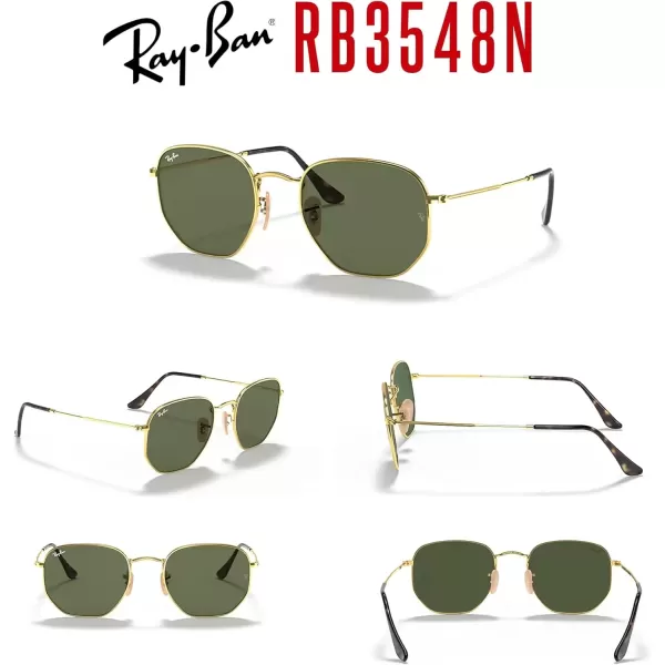 imageRayBan RB3548N Hexagonal Sunglasses For Men For Women  Bundle with Designer iWear KitGold  G15 Green