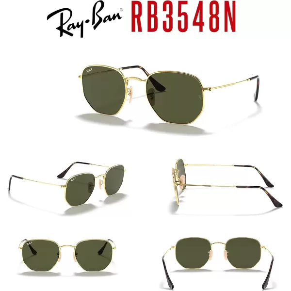 imageRayBan RB3548N Hexagonal Sunglasses For Men For Women  Bundle with Designer iWear KitGold  G15 Green Polarized