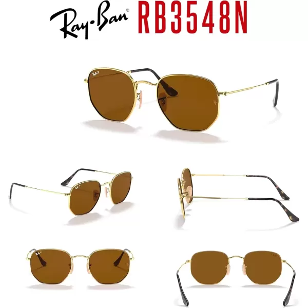 imageRayBan RB3548N Hexagonal Sunglasses For Men For Women  Bundle with Designer iWear KitGoldB15 Brown Polarized