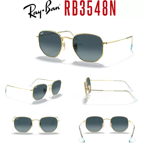 imageRayBan RB3548N Hexagonal Sunglasses For Men For Women  Bundle with Designer iWear KitGoldBlue Gradient Grey