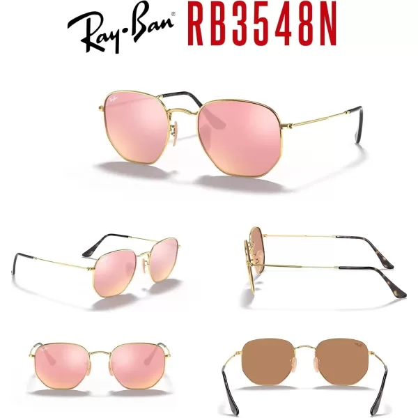 imageRayBan RB3548N Hexagonal Sunglasses For Men For Women  Bundle with Designer iWear KitGoldCopper Flash Mirror